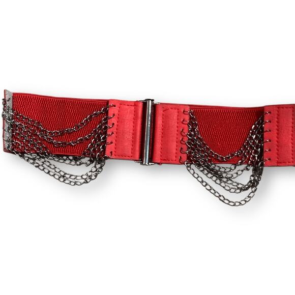 Vintage Y2K Red Leather Layered Chain Belt Festival Statement Edgy Accessory main image 4